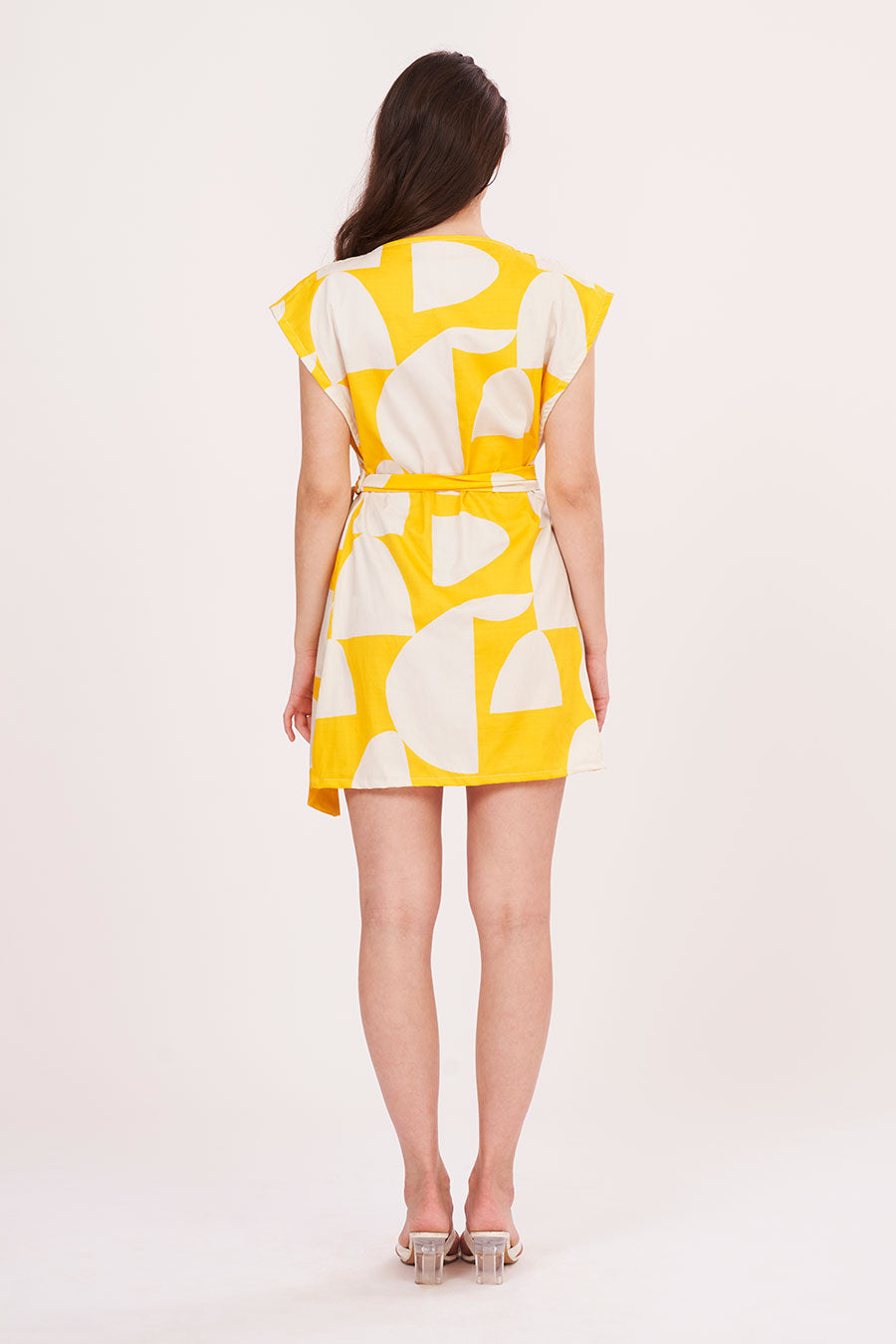 Yellow Printed Wrap Short Dress