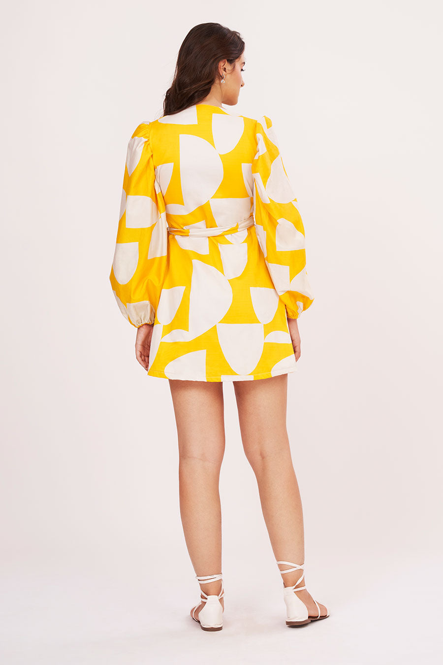 Yellow Printed Short Wrap Dress