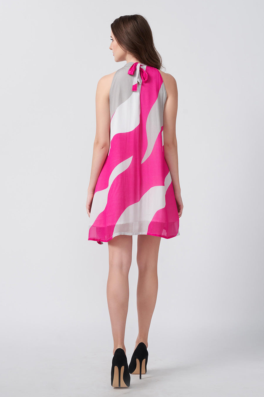 Pink Abstract Printed Halter Short Dress