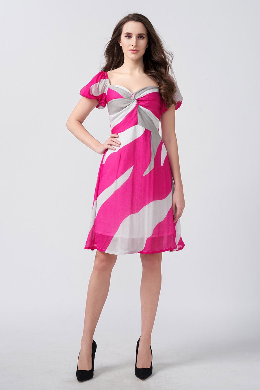 Pink & Grey Abstract Printed Short Dress