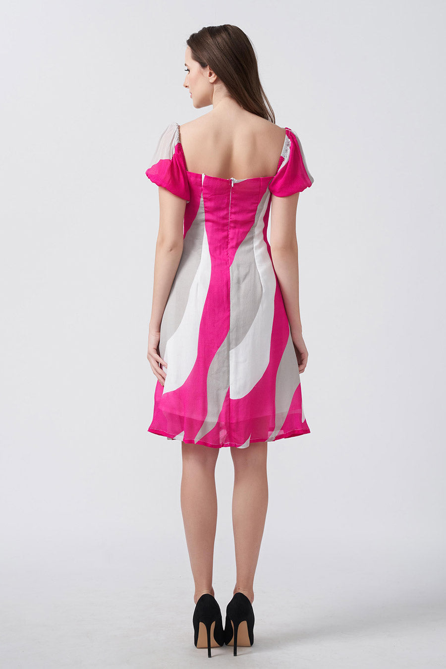 Pink & Grey Abstract Printed Short Dress