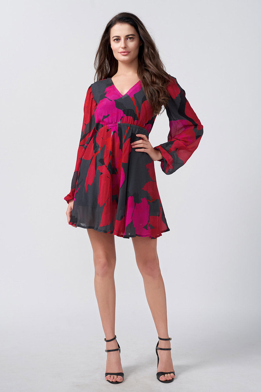 Pink & Black Floral Printed Short Dress