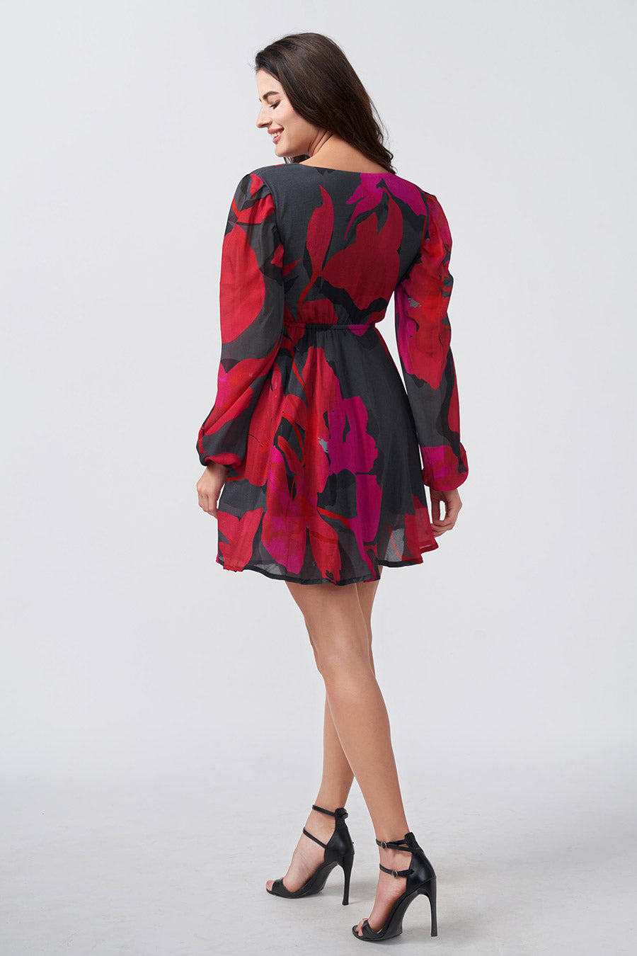 Pink & Black Floral Printed Short Dress