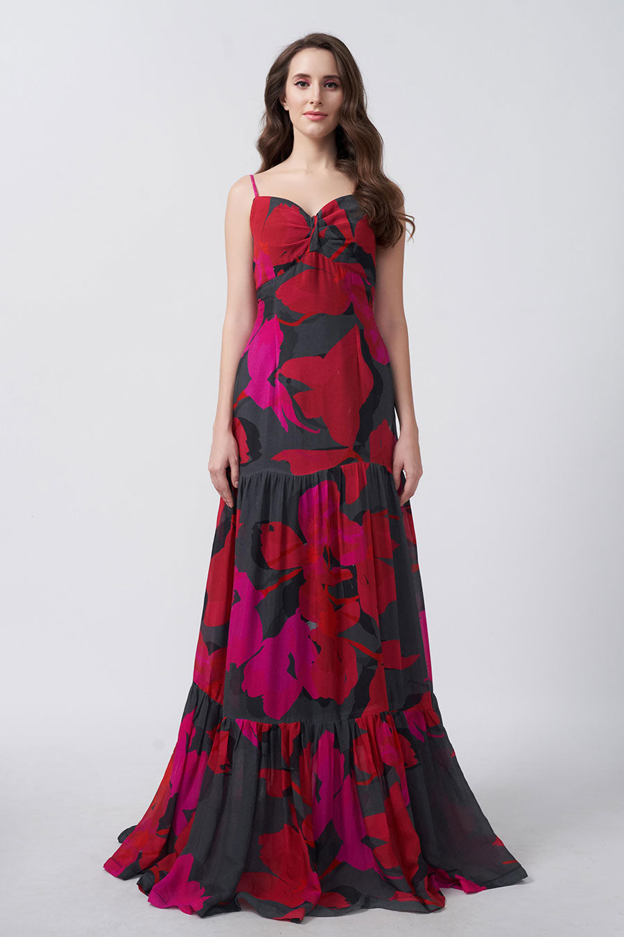 Pink & Black Abstract Printed Full Length Dress
