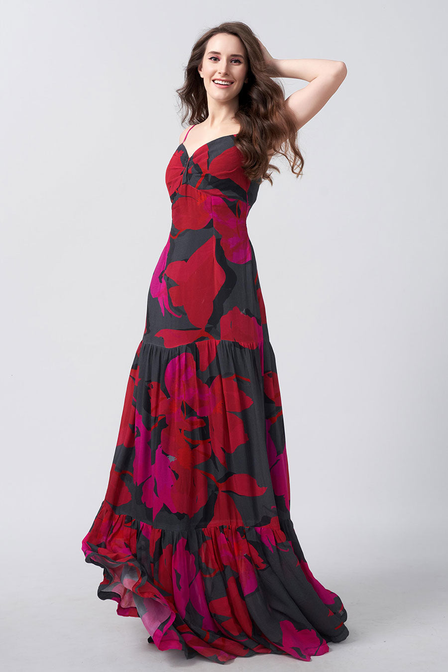 Pink & Black Abstract Printed Full Length Dress