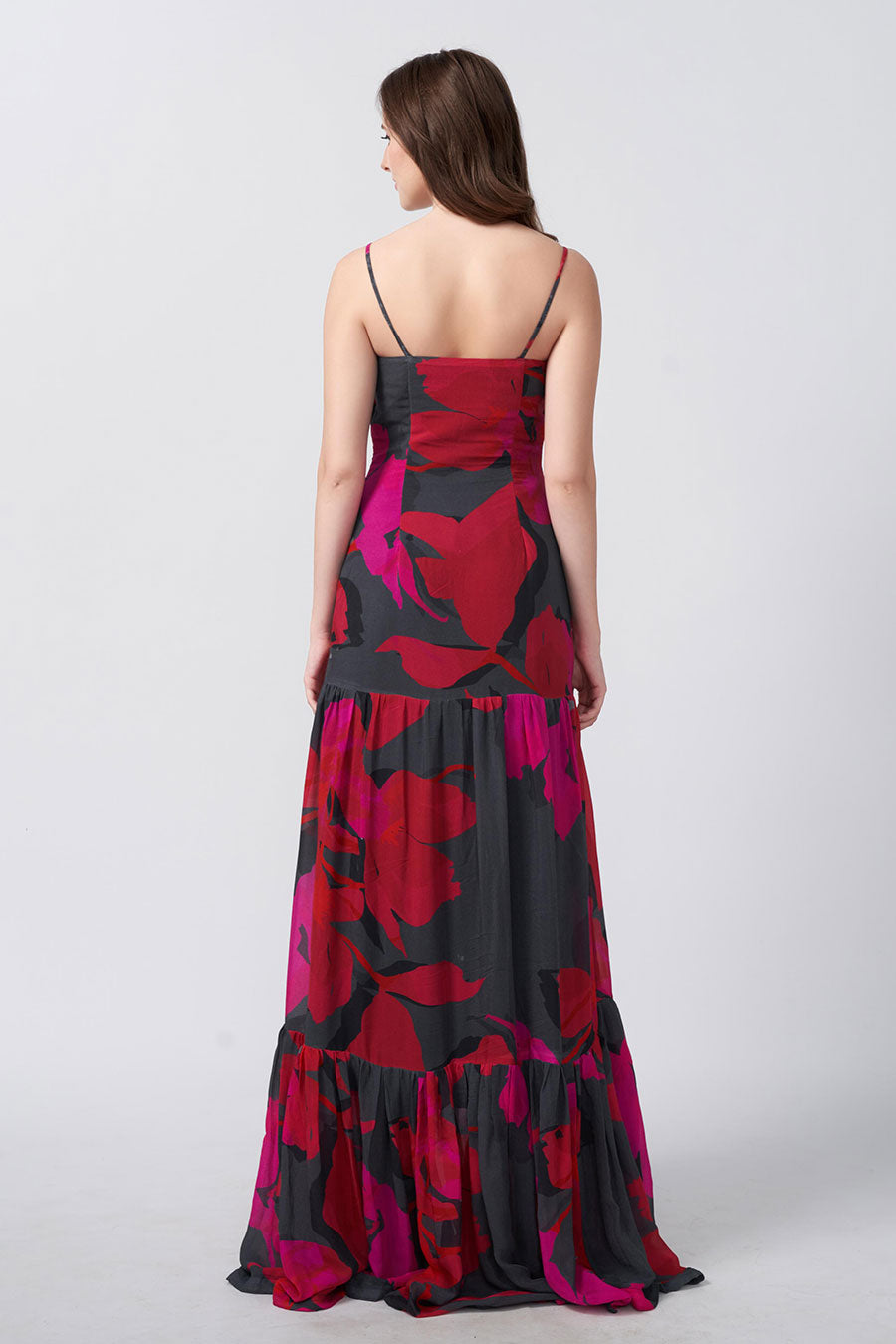 Pink & Black Abstract Printed Full Length Dress