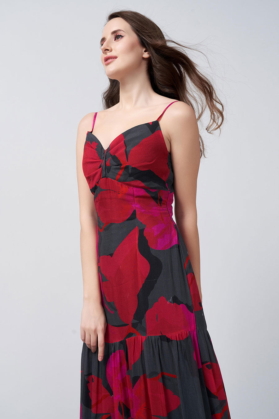 Pink & Black Abstract Printed Full Length Dress