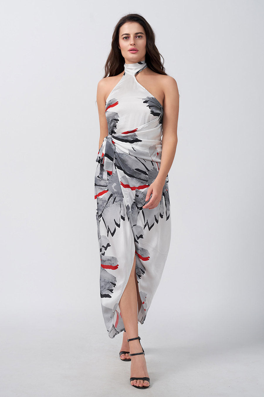 White Floral Printed Wrap Dress