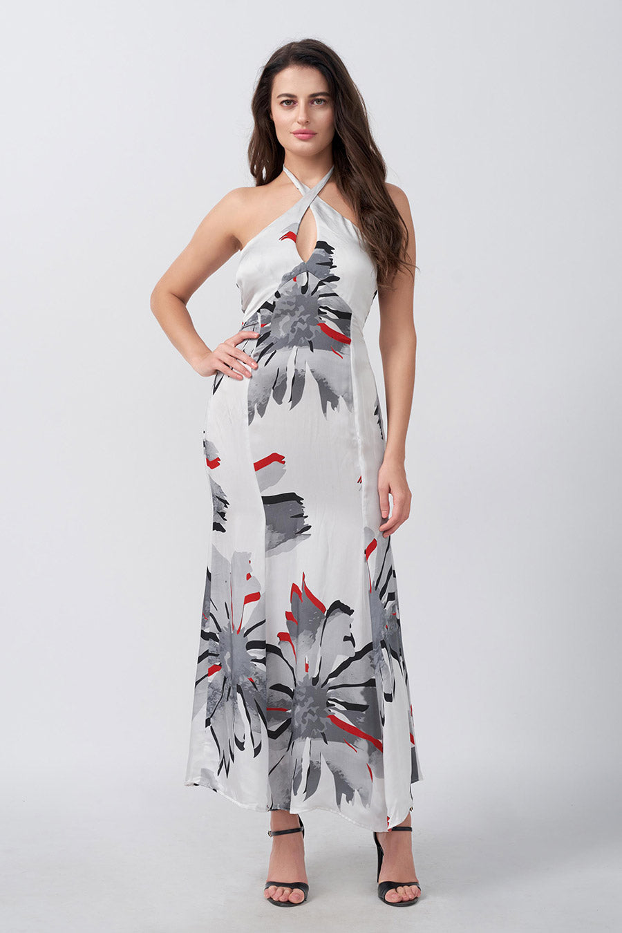 White Floral Printed Long Dress