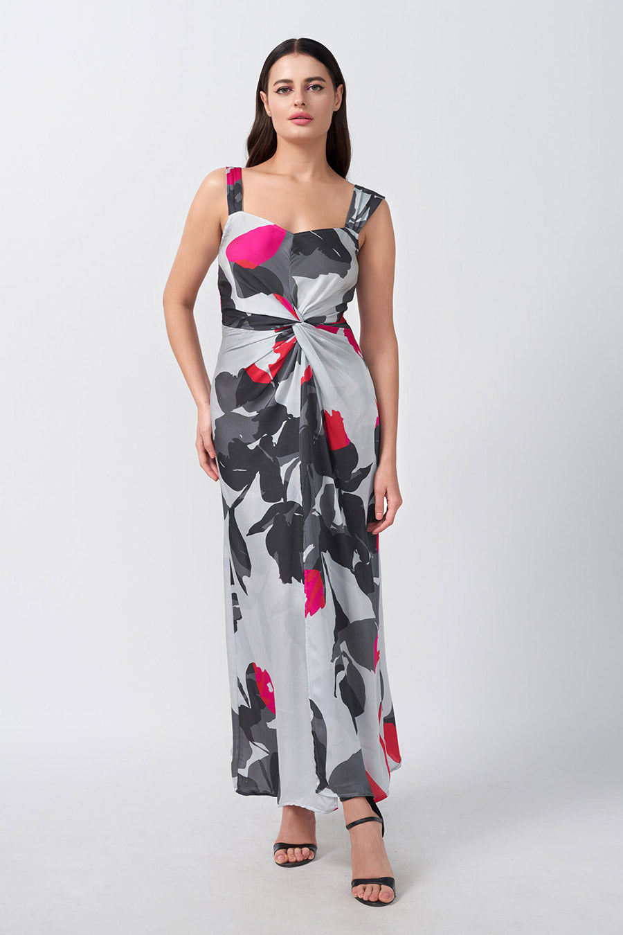 Multicolour Printed Knotted Long Dress