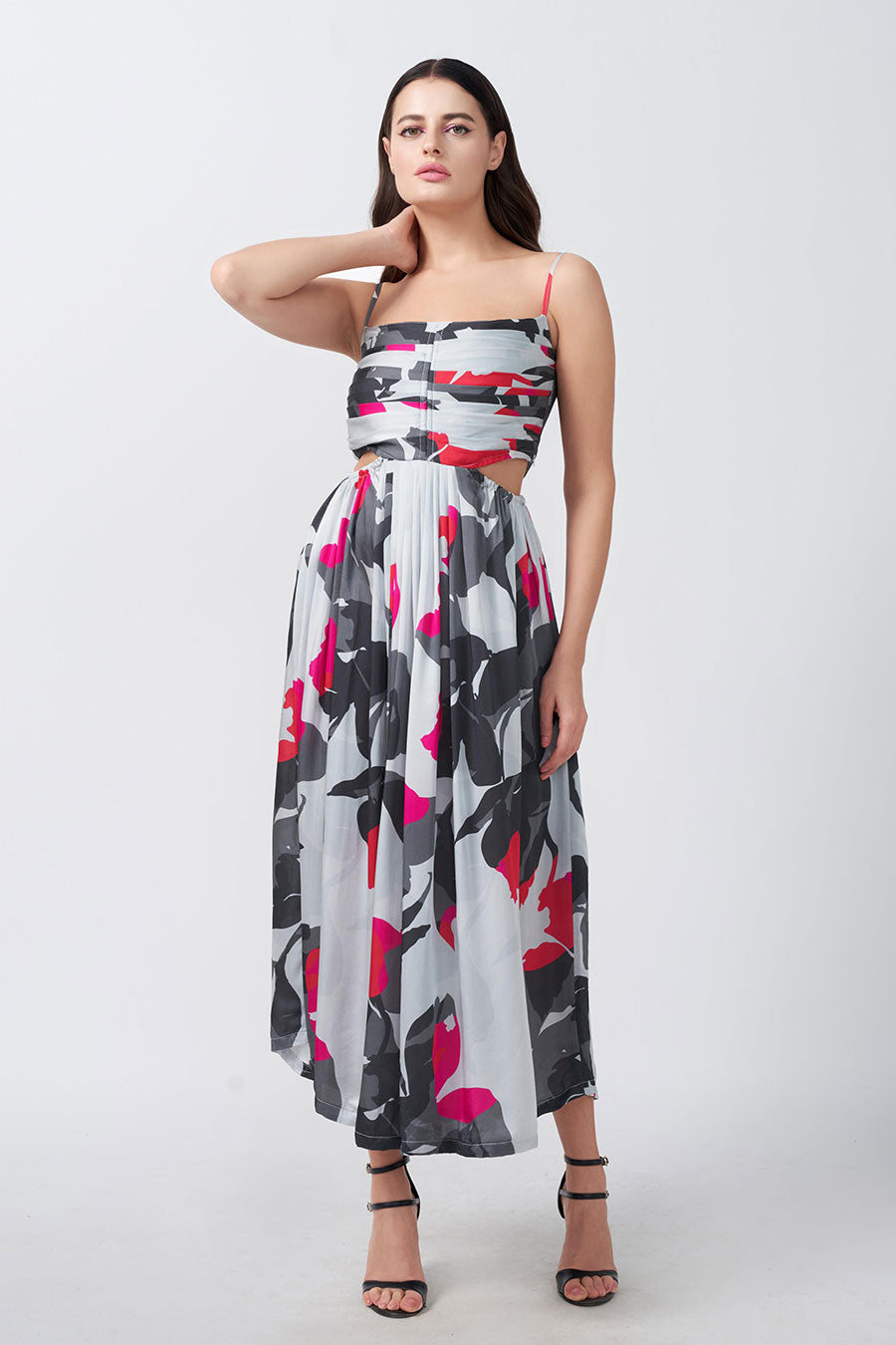 Multicolour Printed Cut-Out Midi Dress
