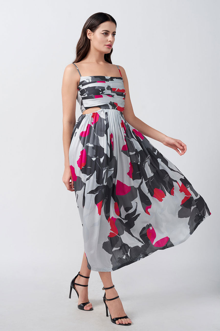 Multicolour Printed Cut-Out Midi Dress