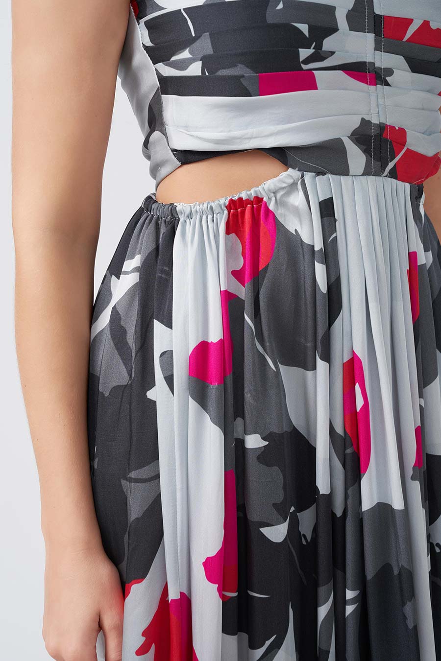 Multicolour Printed Cut-Out Midi Dress