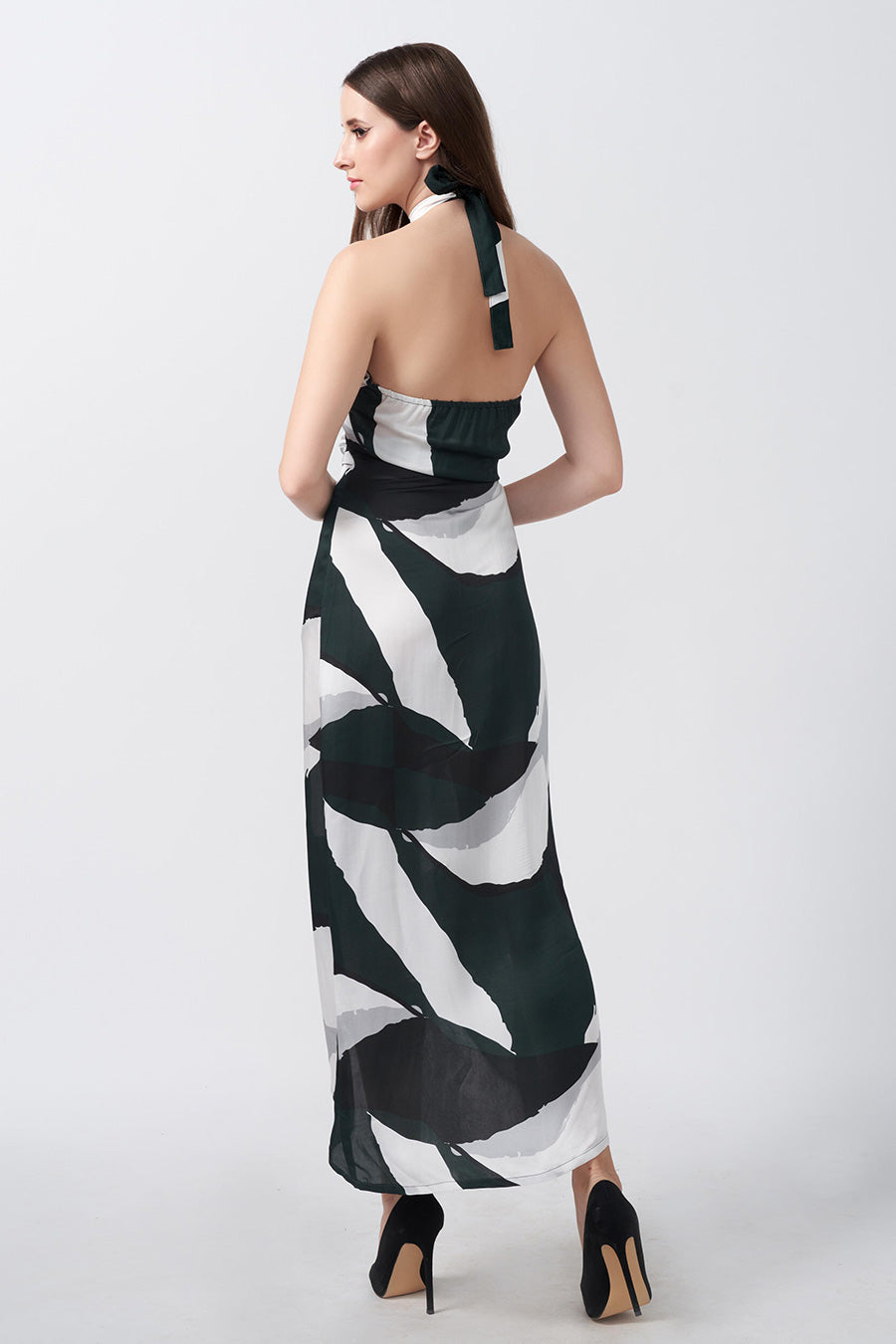 Dark Green Abstract Printed Asymmetric Dress
