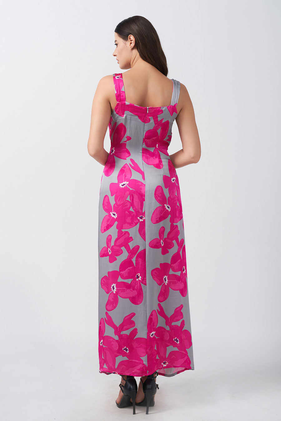 Pink & Grey Floral Printed Knotted Dress