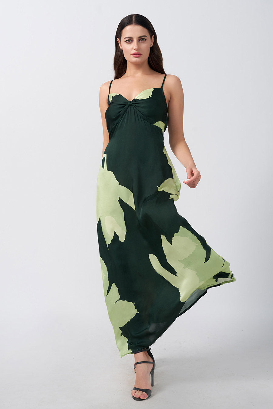 Green Floral Printed Strap Long Dress