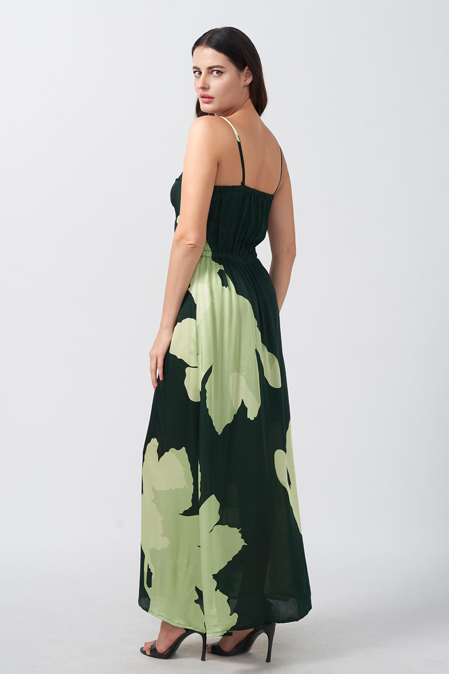 Green Floral Printed Strap Long Dress