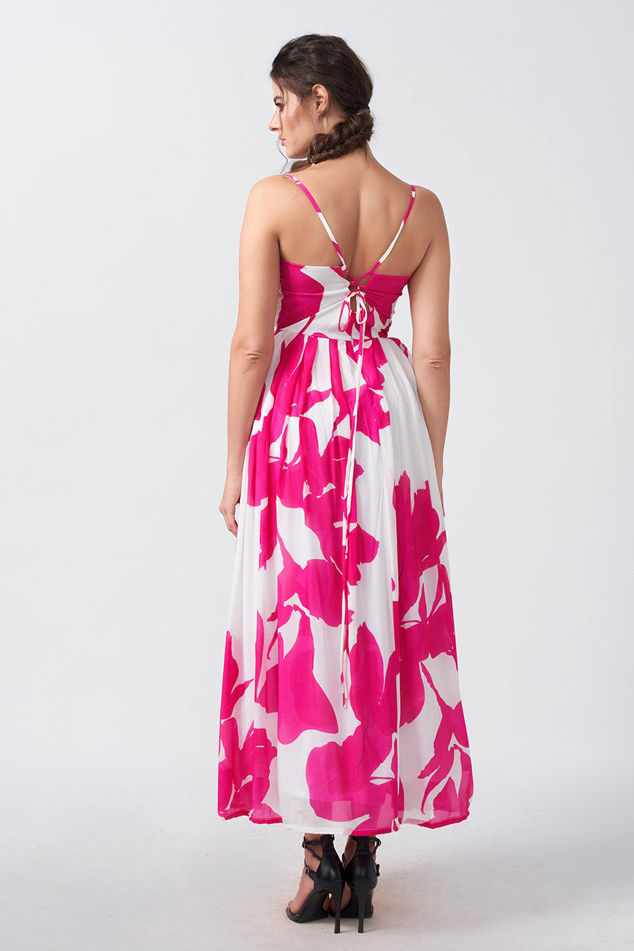Pink & White Floral Printed Overlap Dress