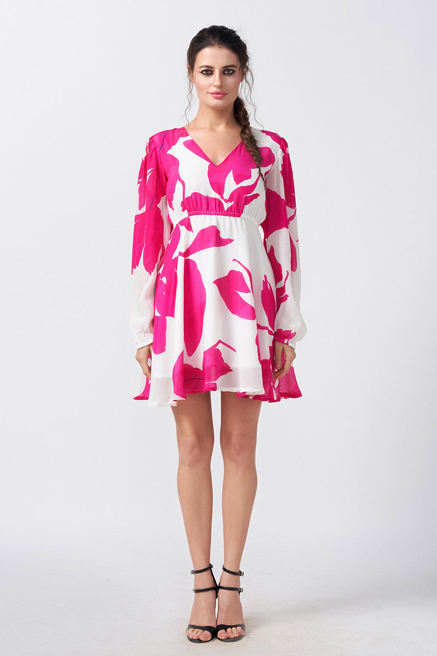 Pink & White Floral Printed Short Dress