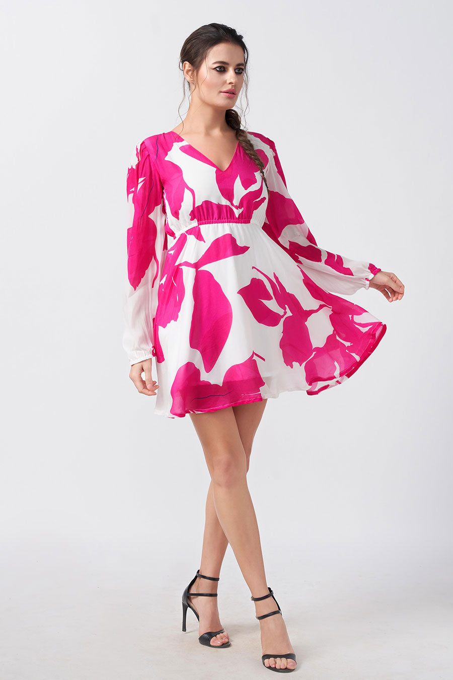 Pink & White Floral Printed Short Dress