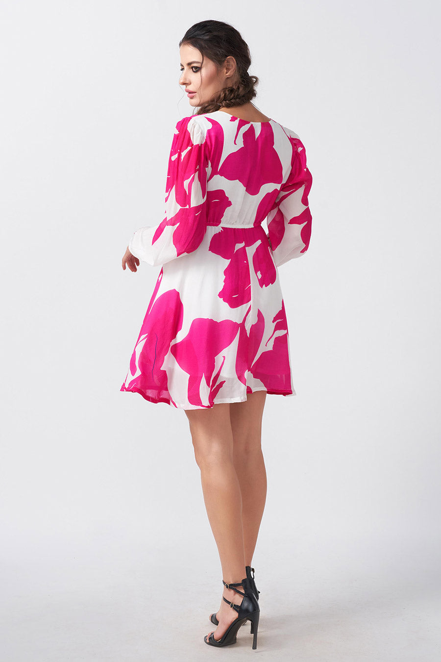 Pink & White Floral Printed Short Dress