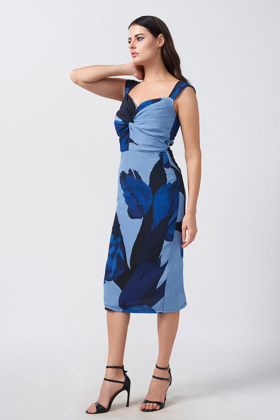 Blue Floral Printed Midi Dress