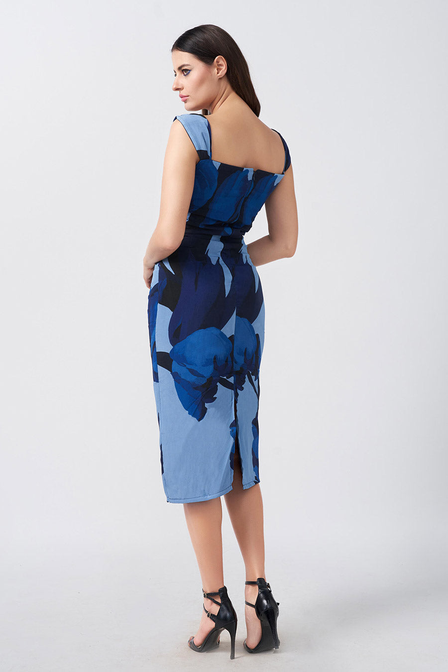 Blue Floral Printed Midi Dress