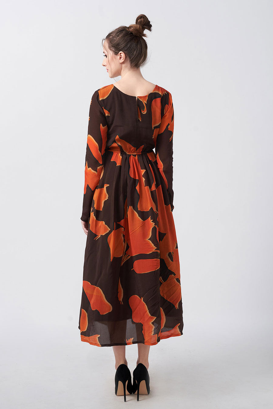 Brown Abstract Printed Knotted Midi Dress