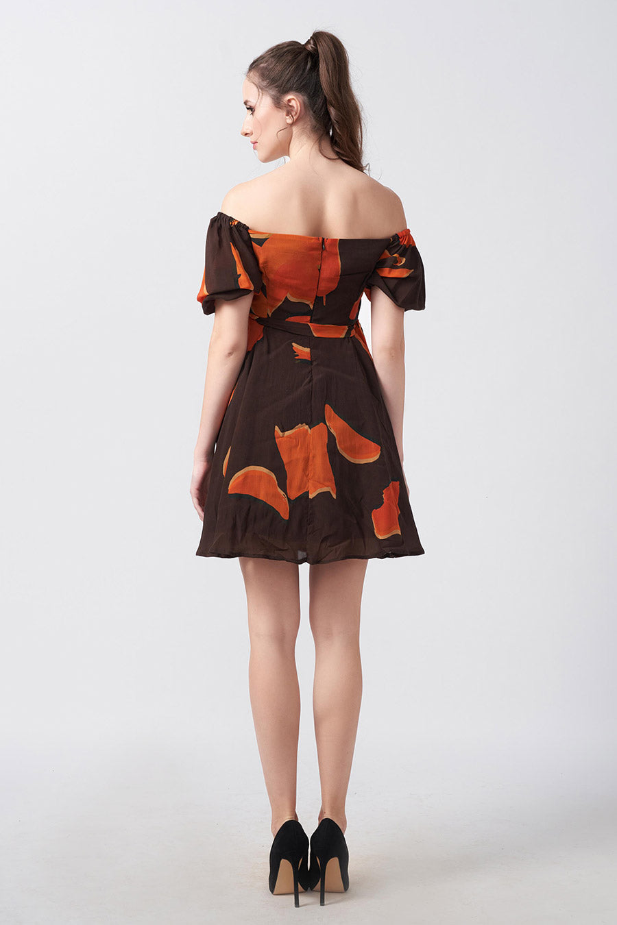 Brown Abstract Printed Short Dress