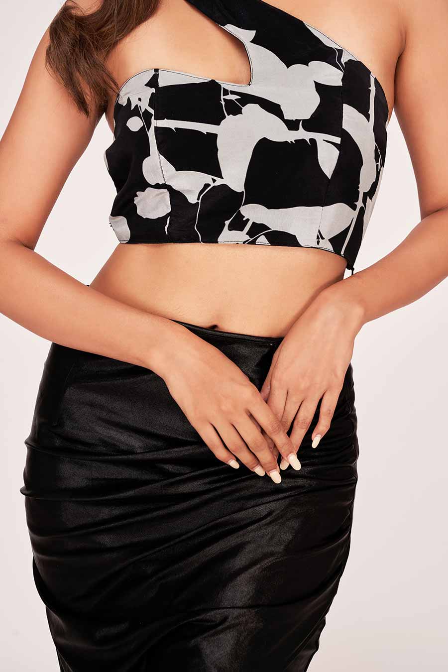 Black Printed Crop Top & Long Skirt Co-Ord Set
