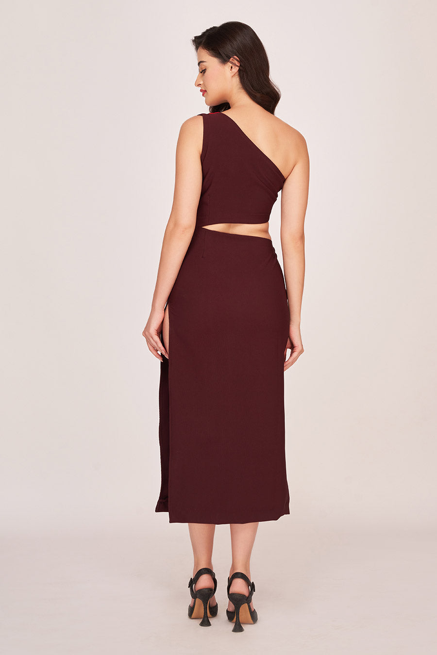 Brown & Red Cut-Out Midi Dress