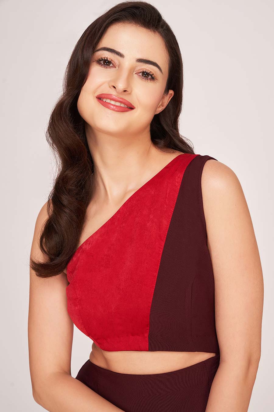 Brown & Red Cut-Out Midi Dress