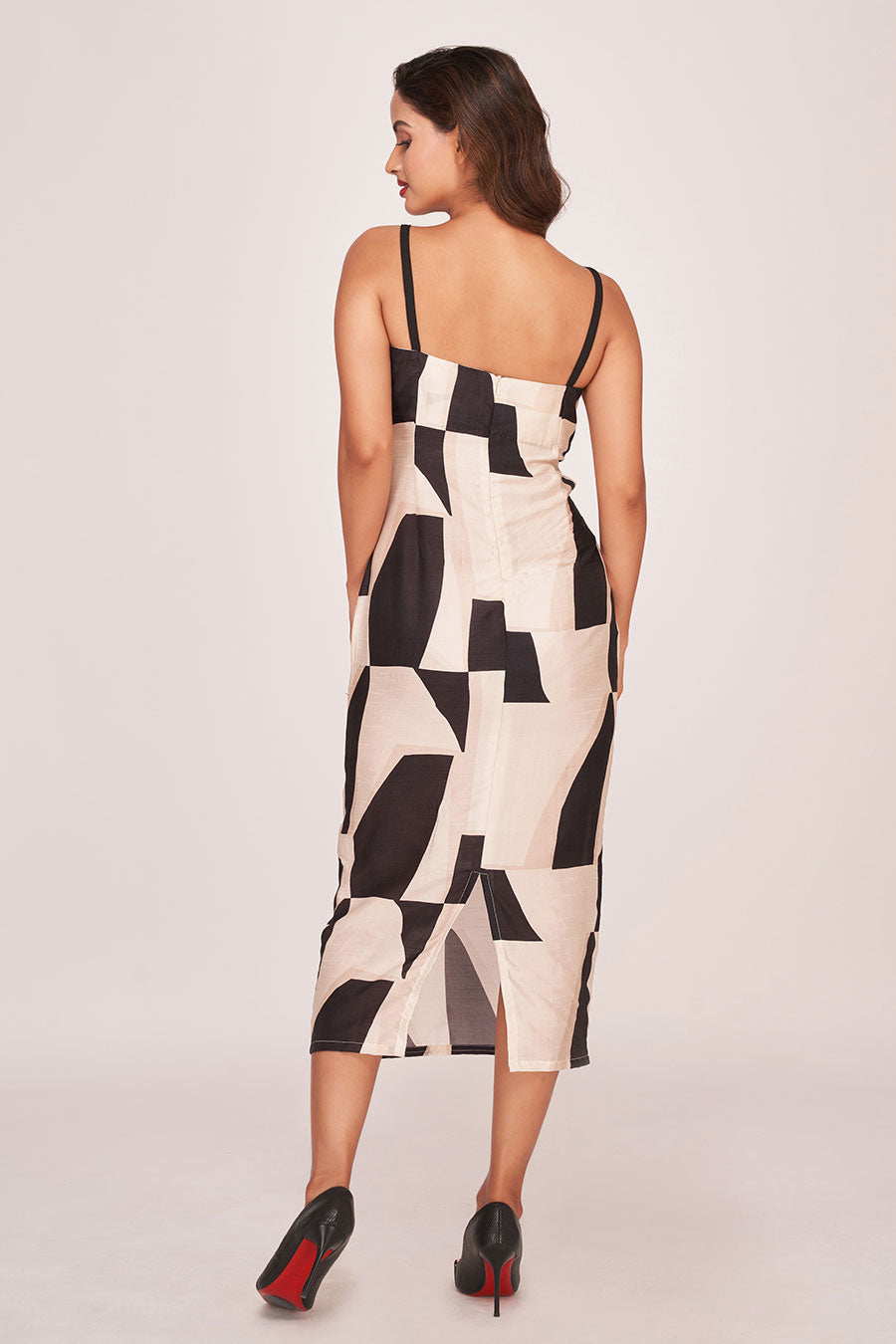 Black Printed Cut-Out Midi Dress