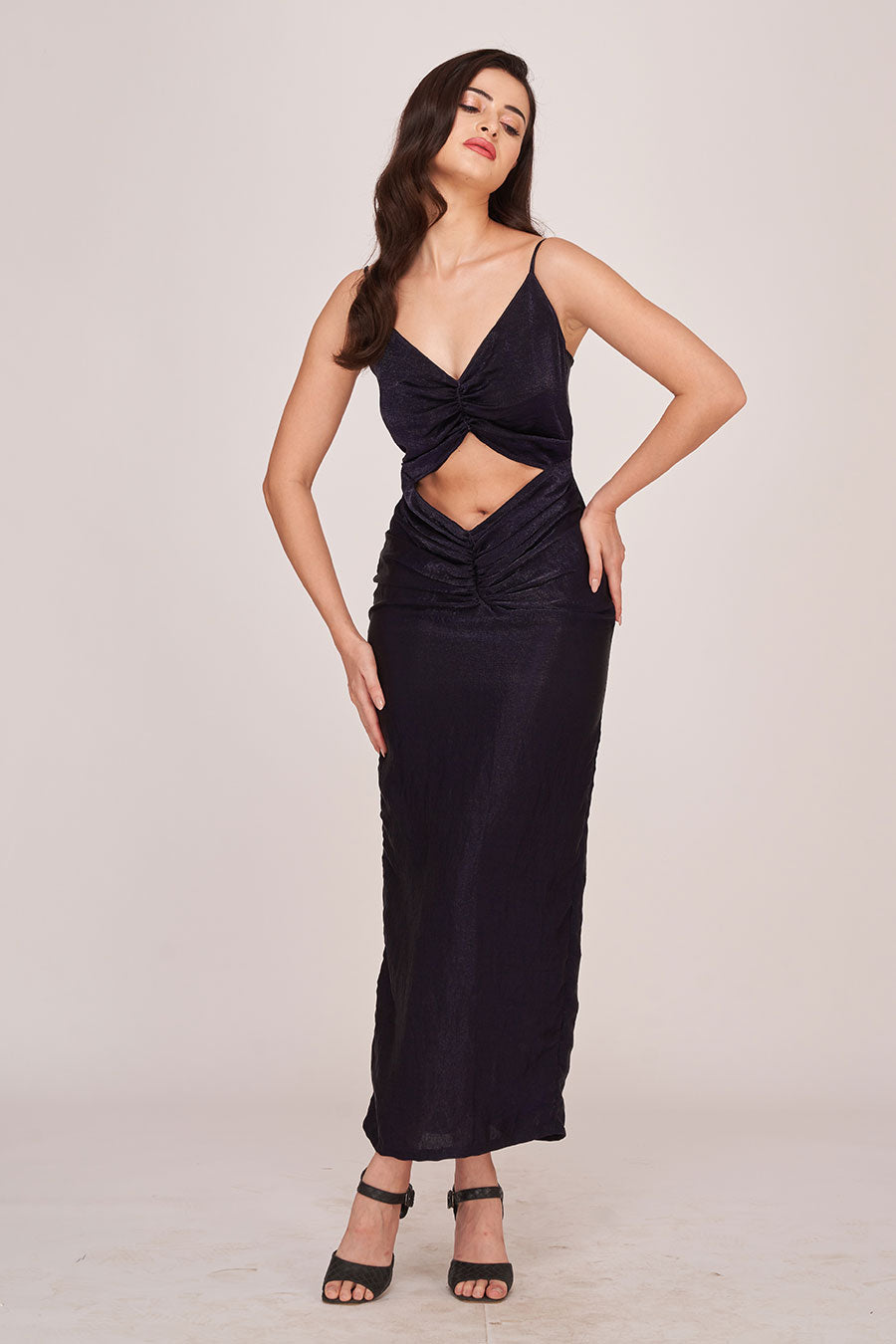 Dark Purple Ruched Cut-Out Long Dress