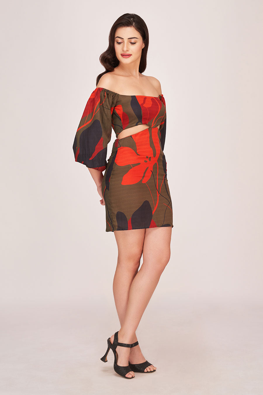 Multicolour Printed Off-Shoulder Mini Dress