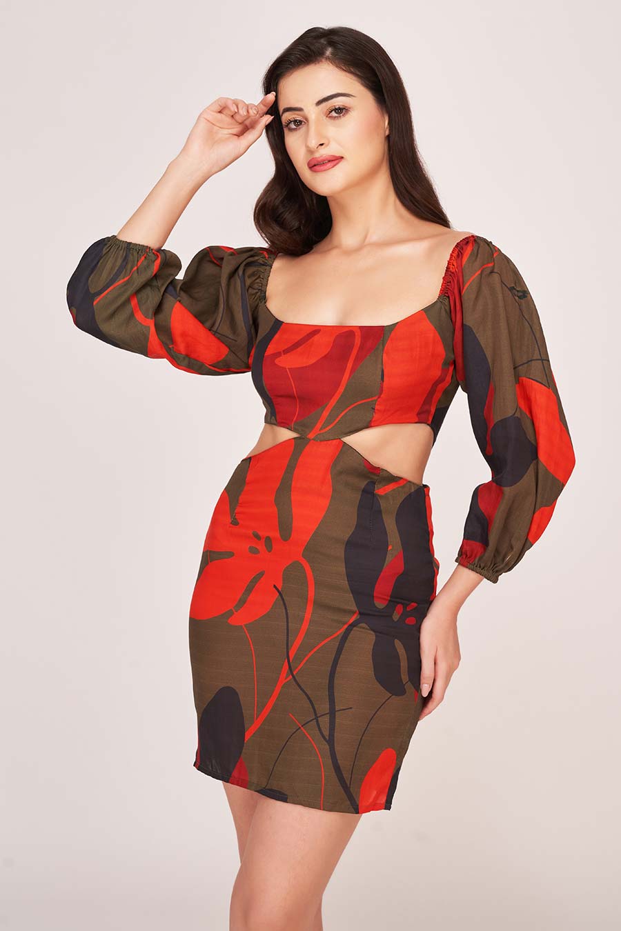 Multicolour Printed Off-Shoulder Mini Dress