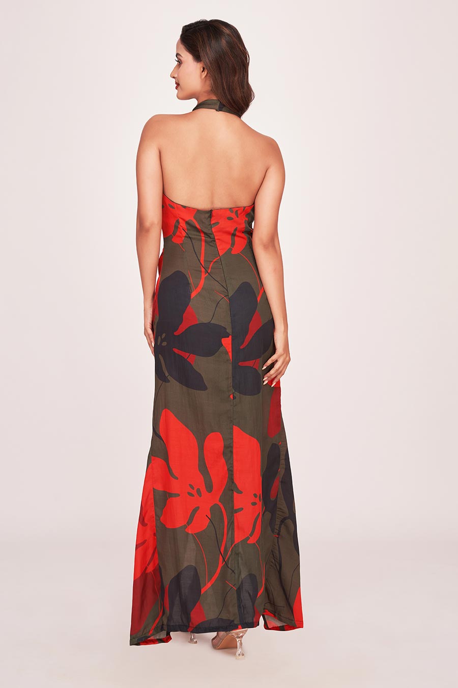 Multicolour Printed Knot Long Dress