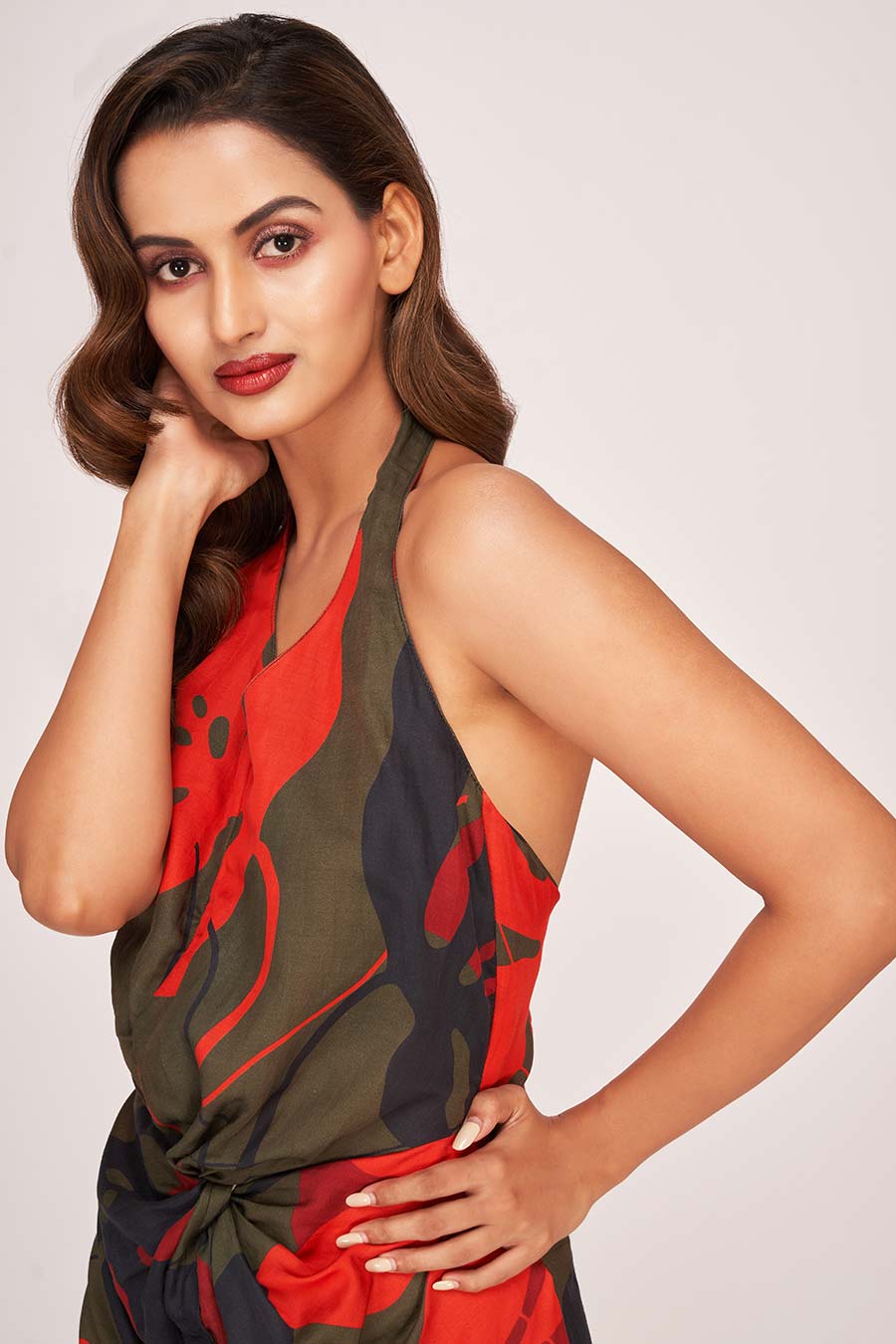 Multicolour Printed Knot Long Dress