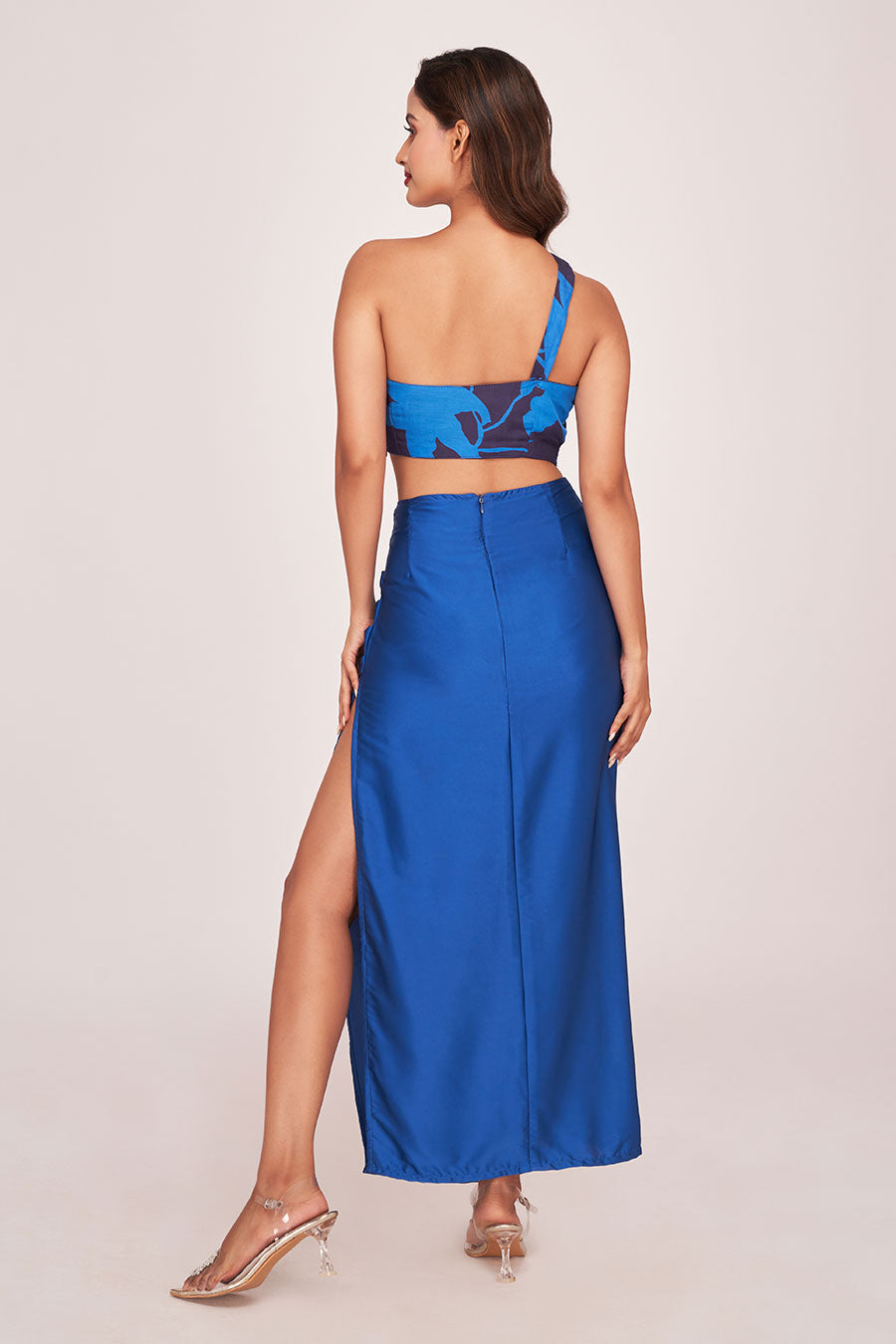 Blue Printed Crop Top & Long Skirt Co-Ord Set