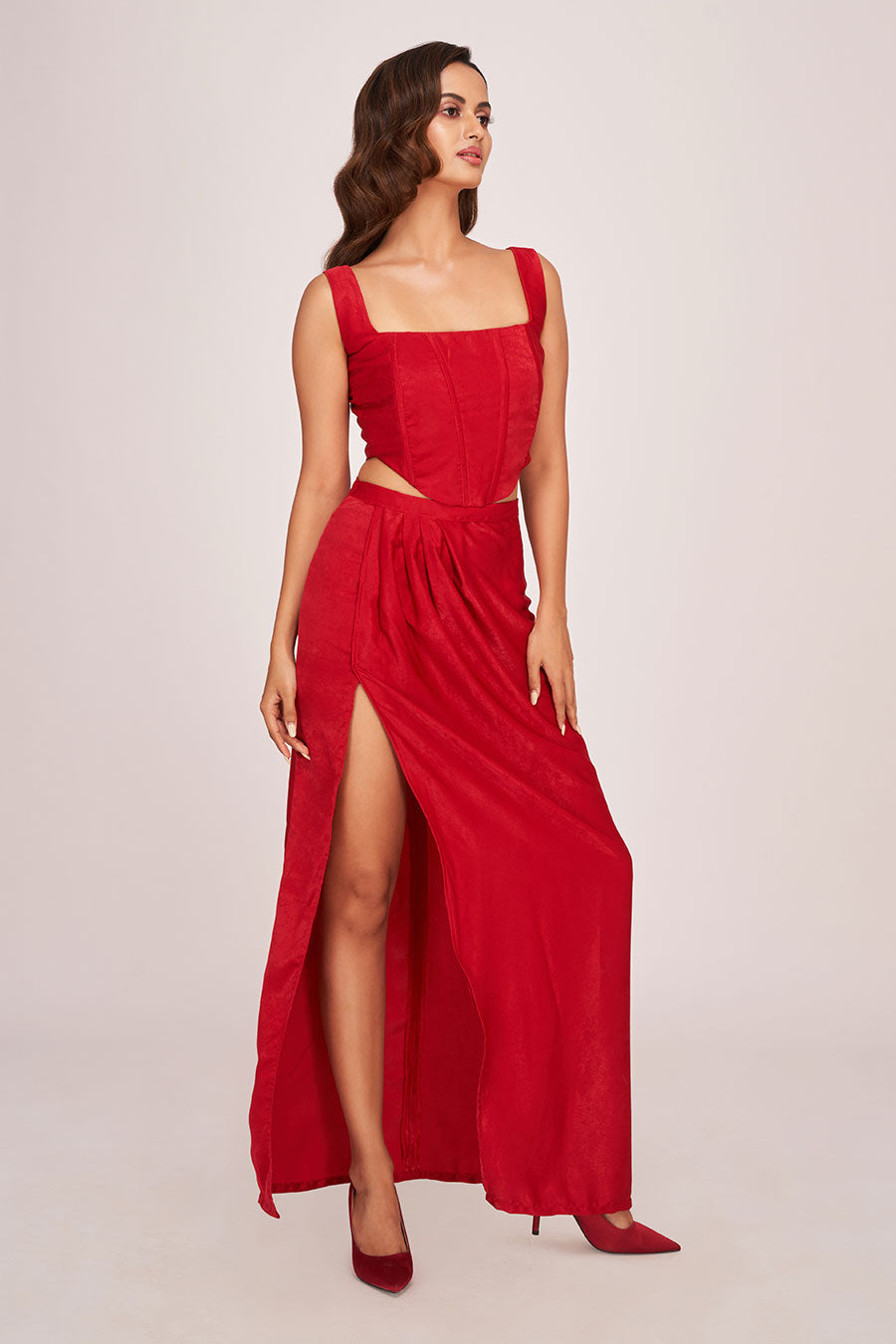 Red Corset Top & Long Skirt Co-Ord Set