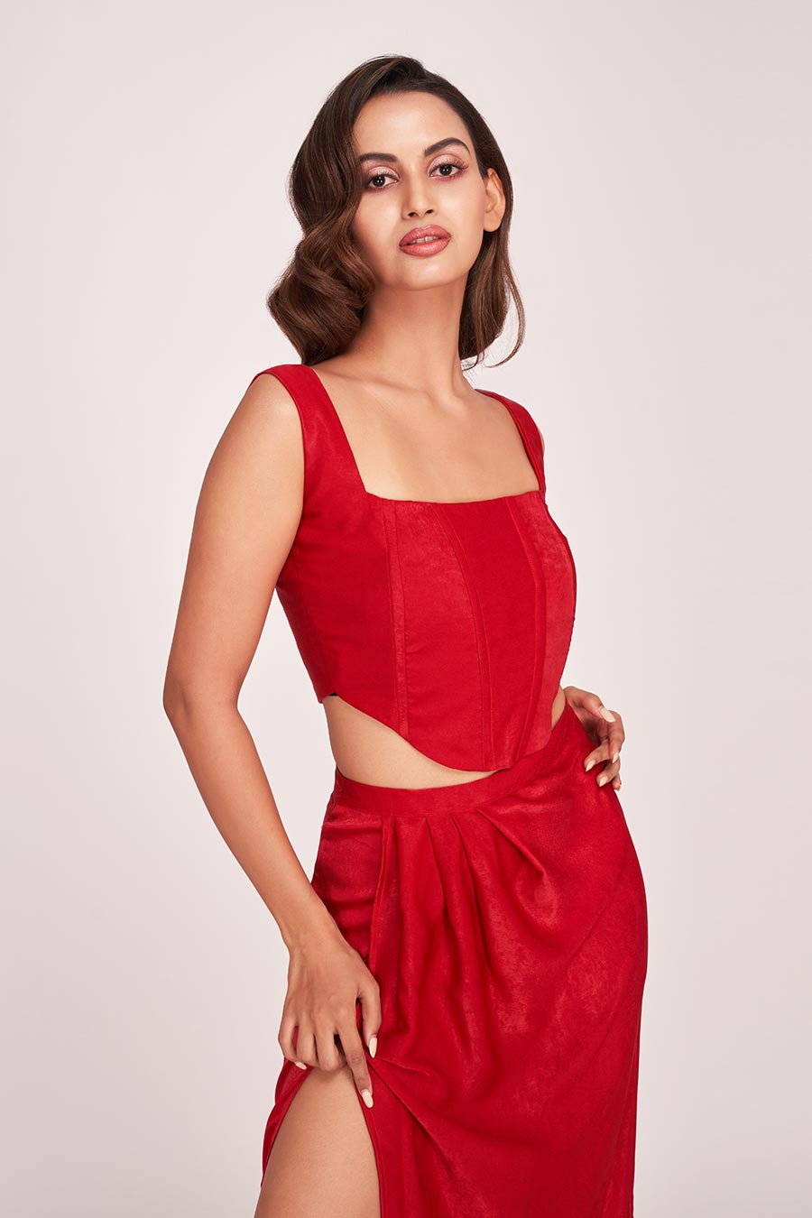 Red Corset Top & Long Skirt Co-Ord Set