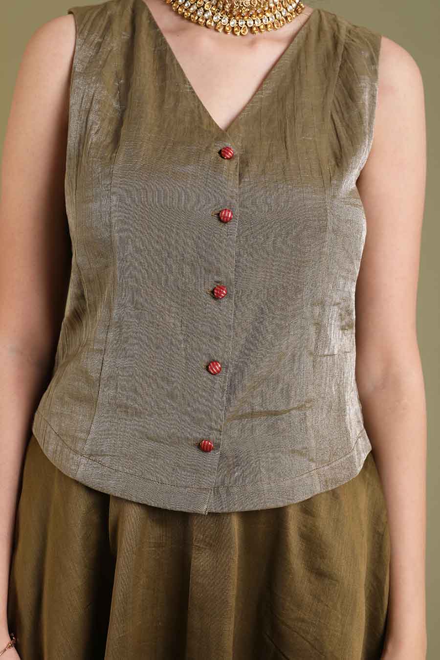 Tabacco Brown V-neck Top