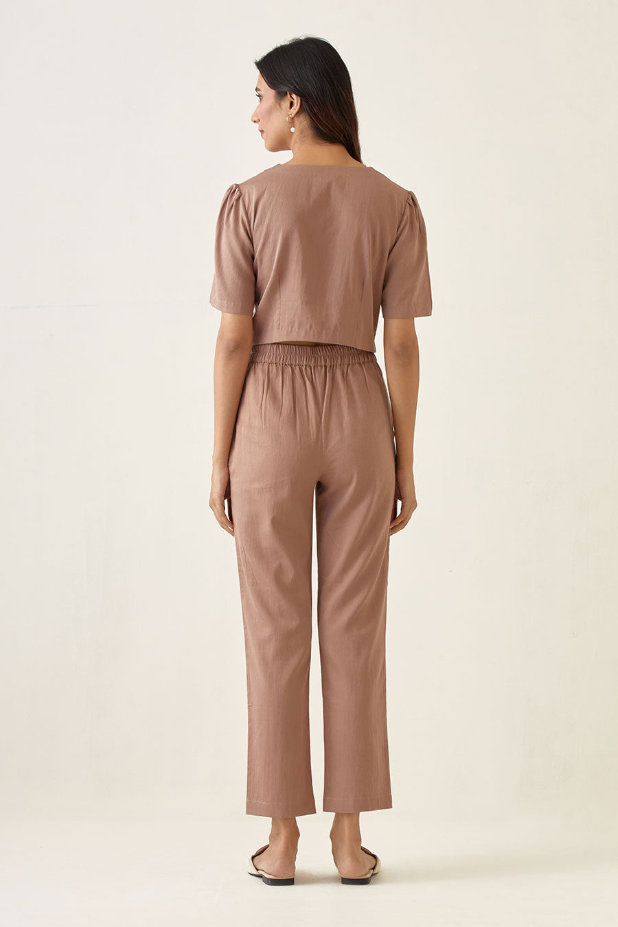 Taupe Crop Top with Pleated Pant Co-ord Set