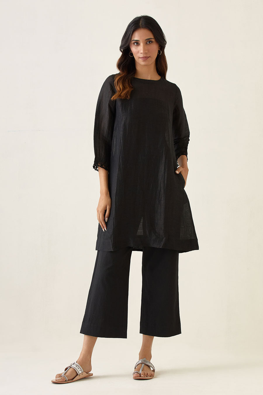 Black Linen Silk Kurta & Pant Set