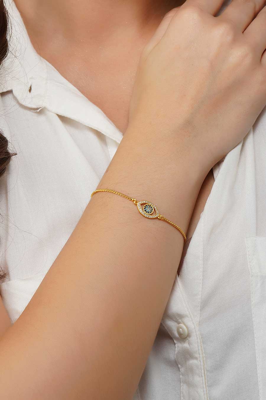 Shop Gold Plated Evil Eye Protection Cuff Bracelet by ZARIIN at