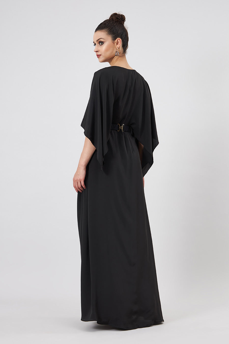 Black Drape Dress With Emebllished Belt