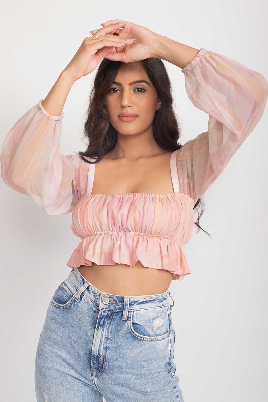Maia Pink Chiffon Frilled Crop Top
