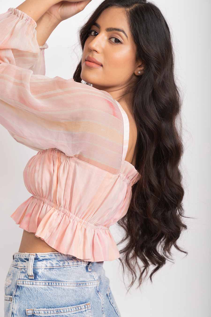 Maia Pink Chiffon Frilled Crop Top