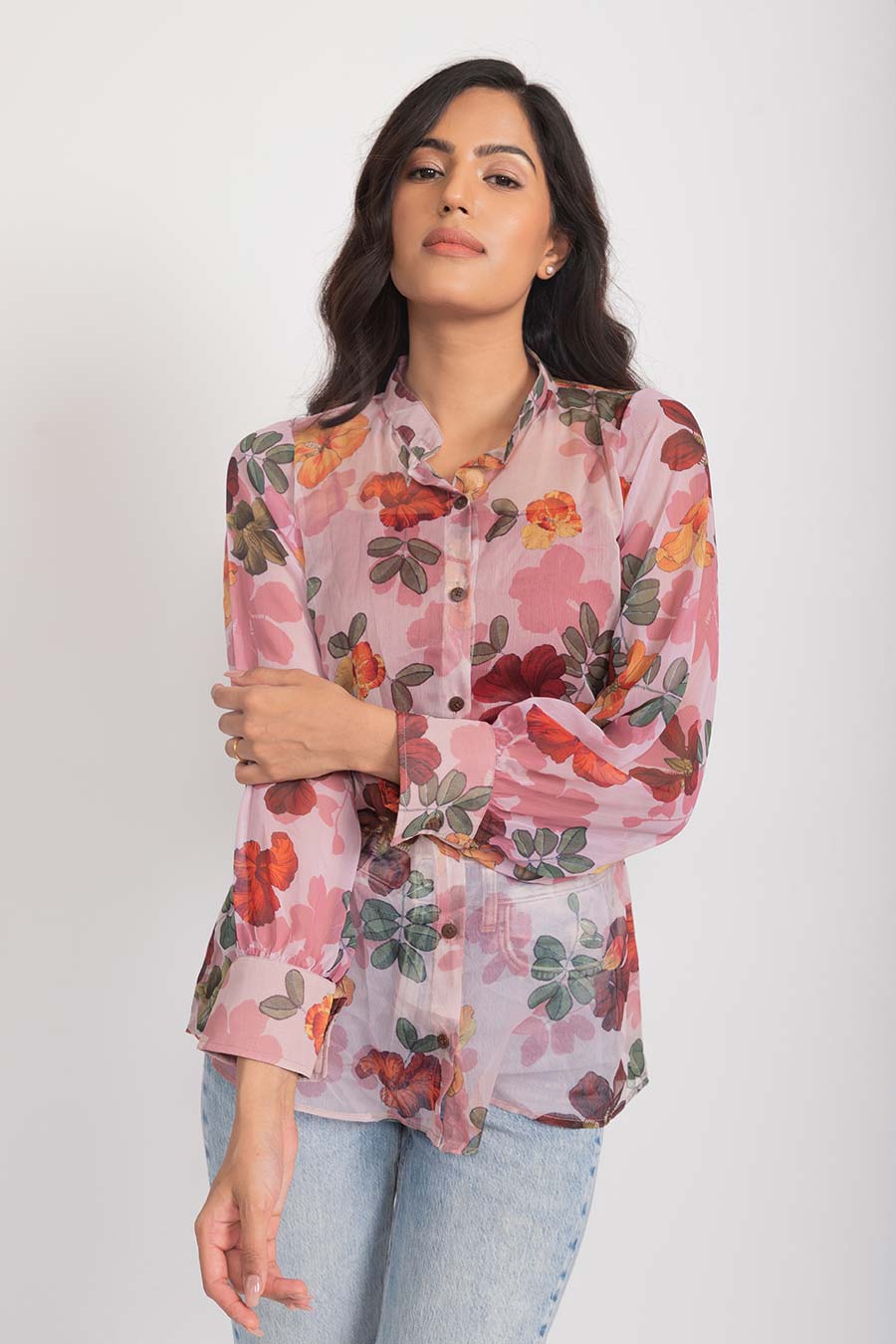 Ruby Pinted Chiffon Mesh Shirt
