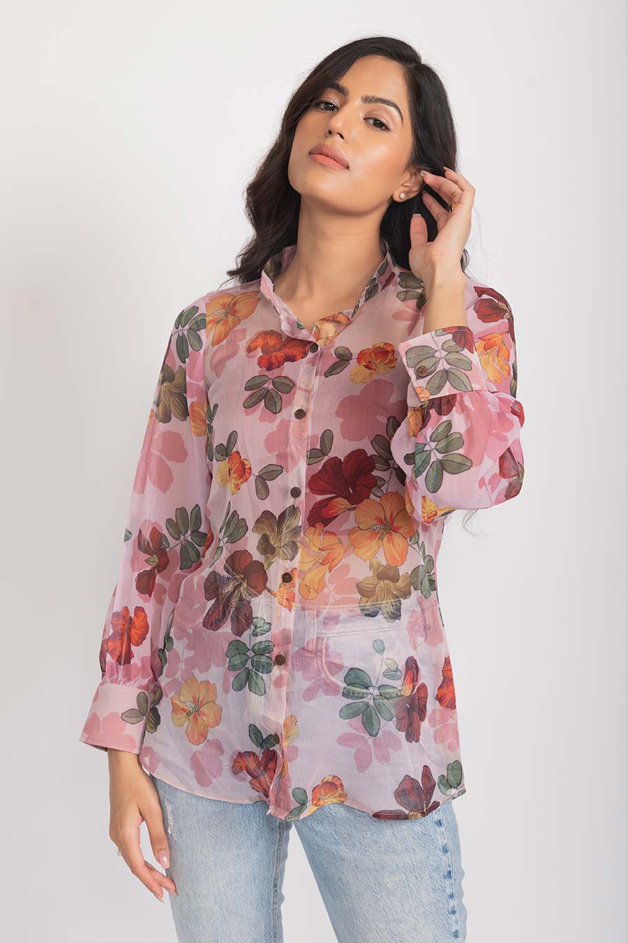 Ruby Pinted Chiffon Mesh Shirt